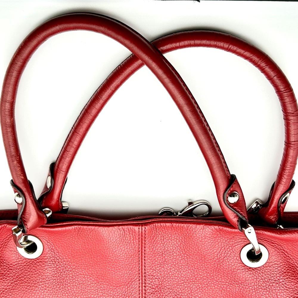 TIGNANELLO Red Pebble Leather Large 3 Way Convertible Satchel/Crossbody Bag EUC - Picture 5 of 13